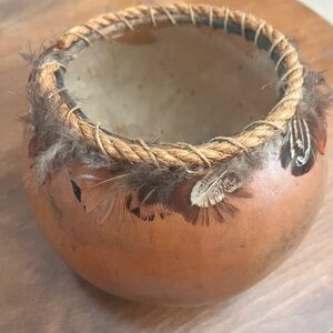 Vintage Feathered Gourd Bowl